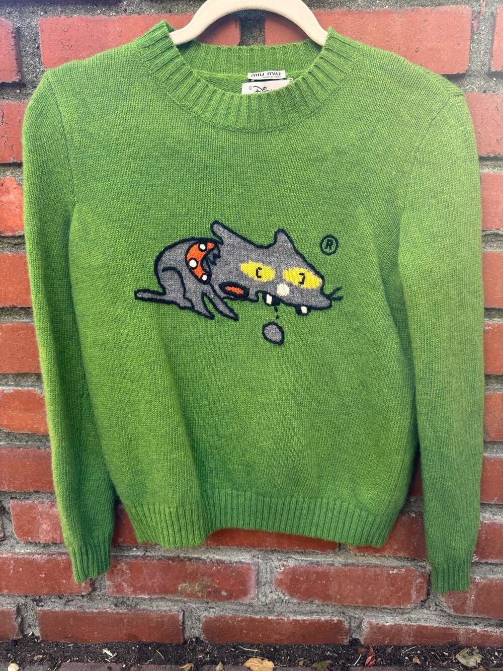 Miu Miu Disney Wool Sweater Size 38 Green Cat Graphic